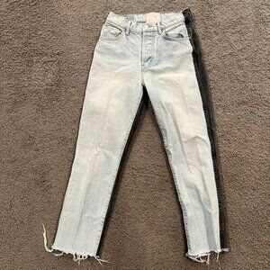 REVICE 2 TONE COLOR BLOCK Ex-Boyfriend Blue & Back Denim Raw Hem Jeans 26